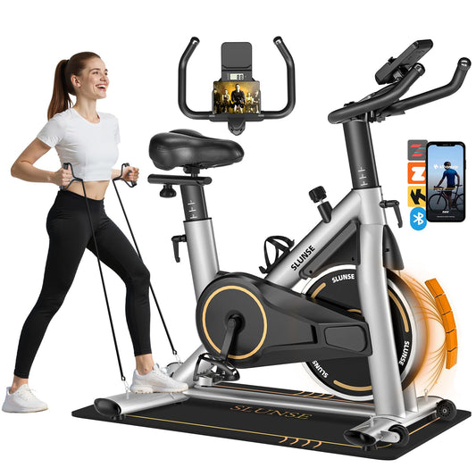 Exercise Bike, Silent Magnetic Resistance Stationary Bike for Home with App Compatible, Indoor Cycling Bike with Anti-Slip Mat, 350lbs Weight Capacity Upgraded Seat with Digital Monitor &Tablet Mount