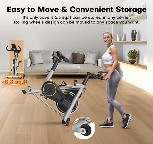 Exercise Bike, Silent Magnetic Resistance Stationary Bike for Home with App Compatible, Indoor Cycling Bike with Anti-Slip Mat, 350lbs Weight Capacity Upgraded Seat with Digital Monitor &Tablet Mount